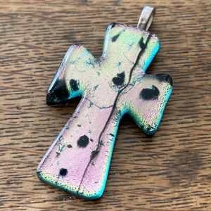 Dichroic Fused Glass Cross Pendant